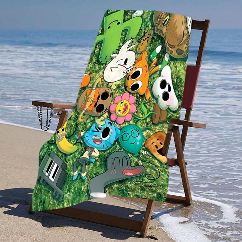 proof beach towel with a The Amazing World of Gumball1 pattern - soft,absorbent,quick-drying,machine washable - perfect for swimming,camping,bathing