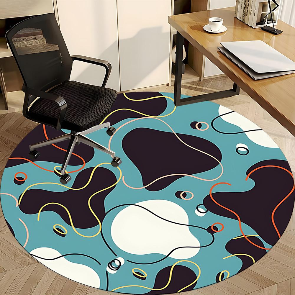 1pc Abstract Shapes Office Round Area Rug, Indoor Mat Suitable For Office, Under Office Chairs Bedroom Living Room Home Decor, Room Deco 056