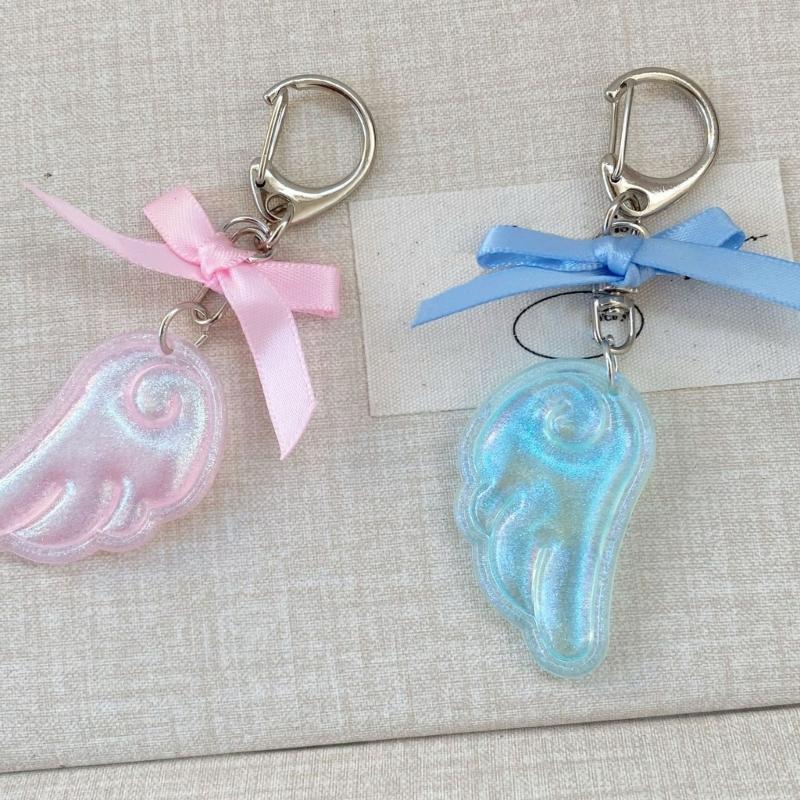 Wings Shape Acrylic Keychain Y2K Punk Angel Wings Bag Pendant Bowknot DIY Keychain Bag Hanging Decor or Girls Fashion Accessory