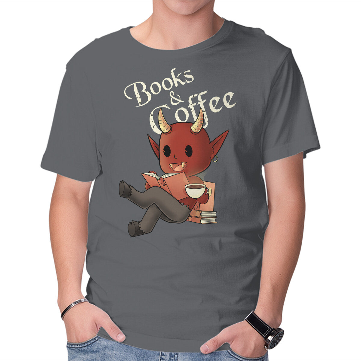 Unisex Crew Neck T-Shirt Books And Coffee Graphic Short Sleeve Casual Tee XXXL