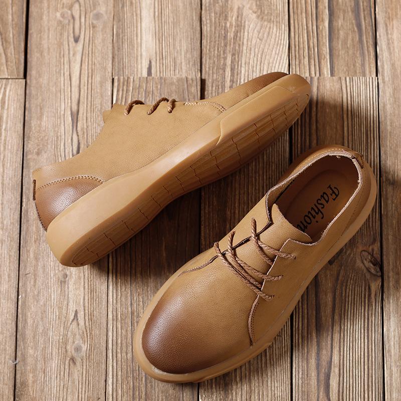 Plus Size Spring and Autumn Men's Leather Shoes Cowhide Platform Wear-Resistant Outdoor Casual Shoes Business British Style Dress Shoes