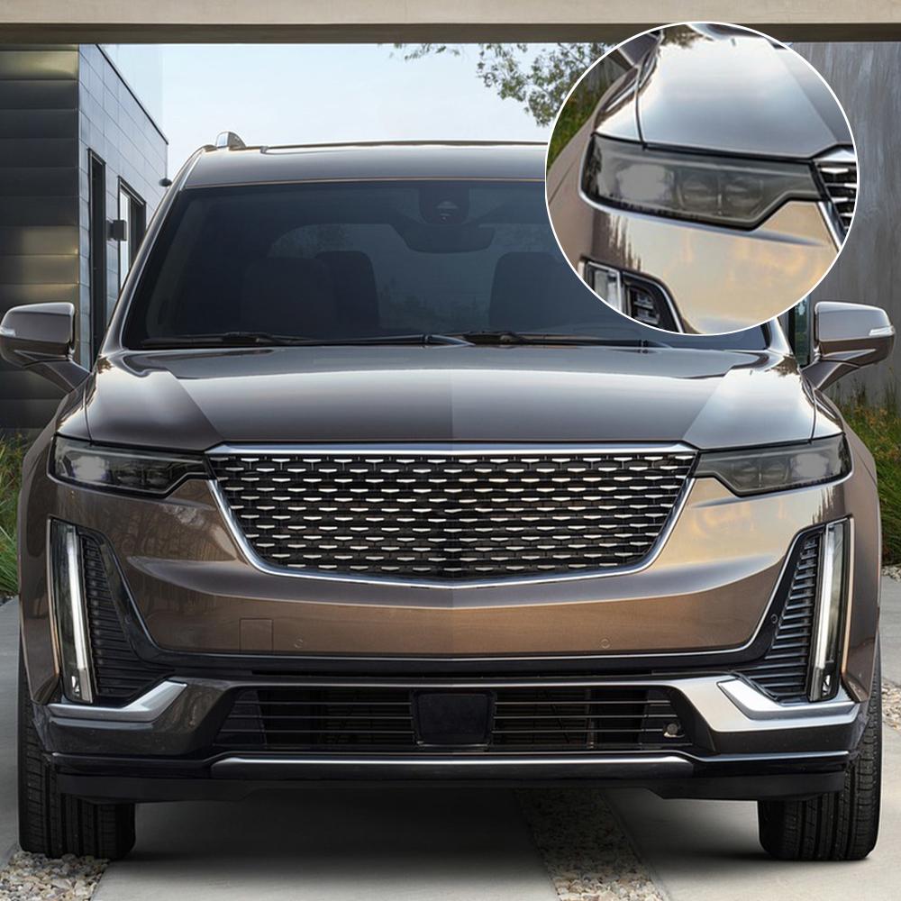 Für Cadillac XT6 2019-2026 Hochglanz Rauchschwarz Vorgeschnitten Scheinwerfer Schutzfolie TPU PPF Kit Kratzfest Vinyl Wrap Abdeckung