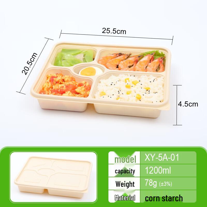 Miaojiayi Eco-Friendly Corn Starch 5-Compartment Meal Prep Containers with Lids