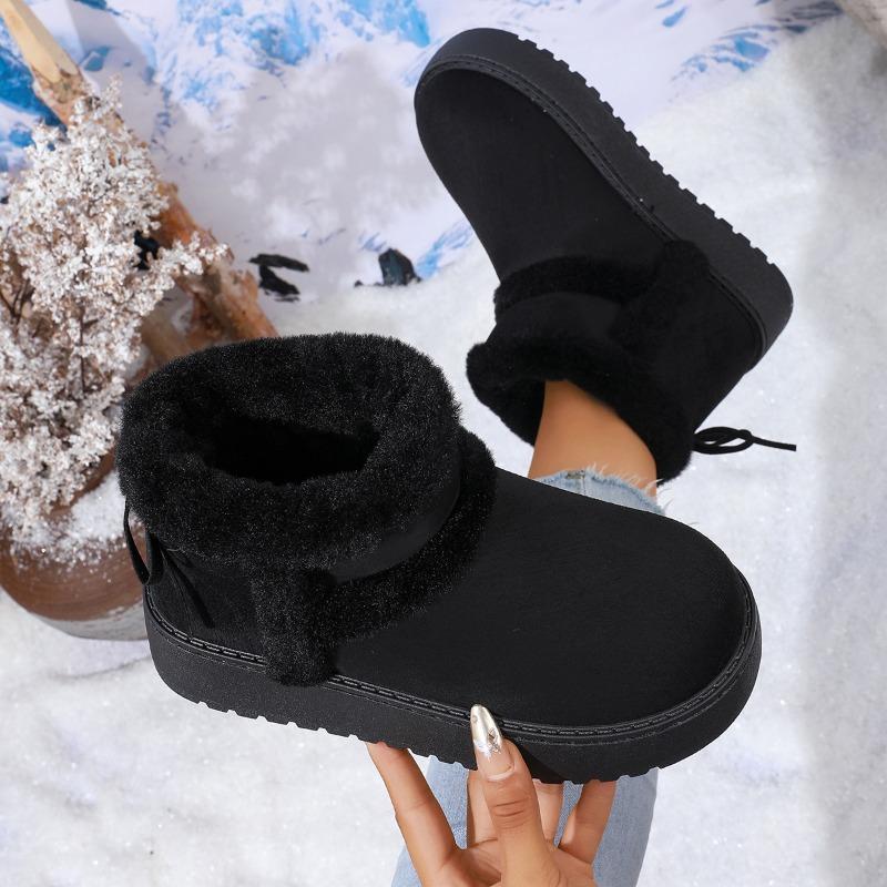 Large Size Fluffy Boots Thick-soled Heightening Snow Boots Women's European and American Wind Velvet Northeast Short Tube Thickened Warm Cotton Shoes