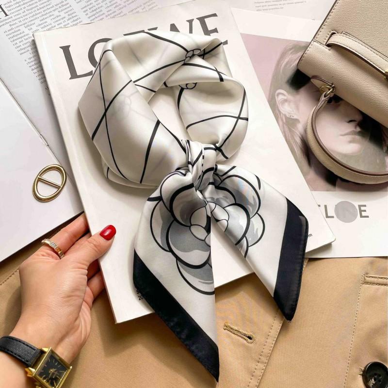 Elegant Silk-Like Square Scarf Women Korean Style Print Neck Lightweight 70x70cm Nylon Fashion Accessory