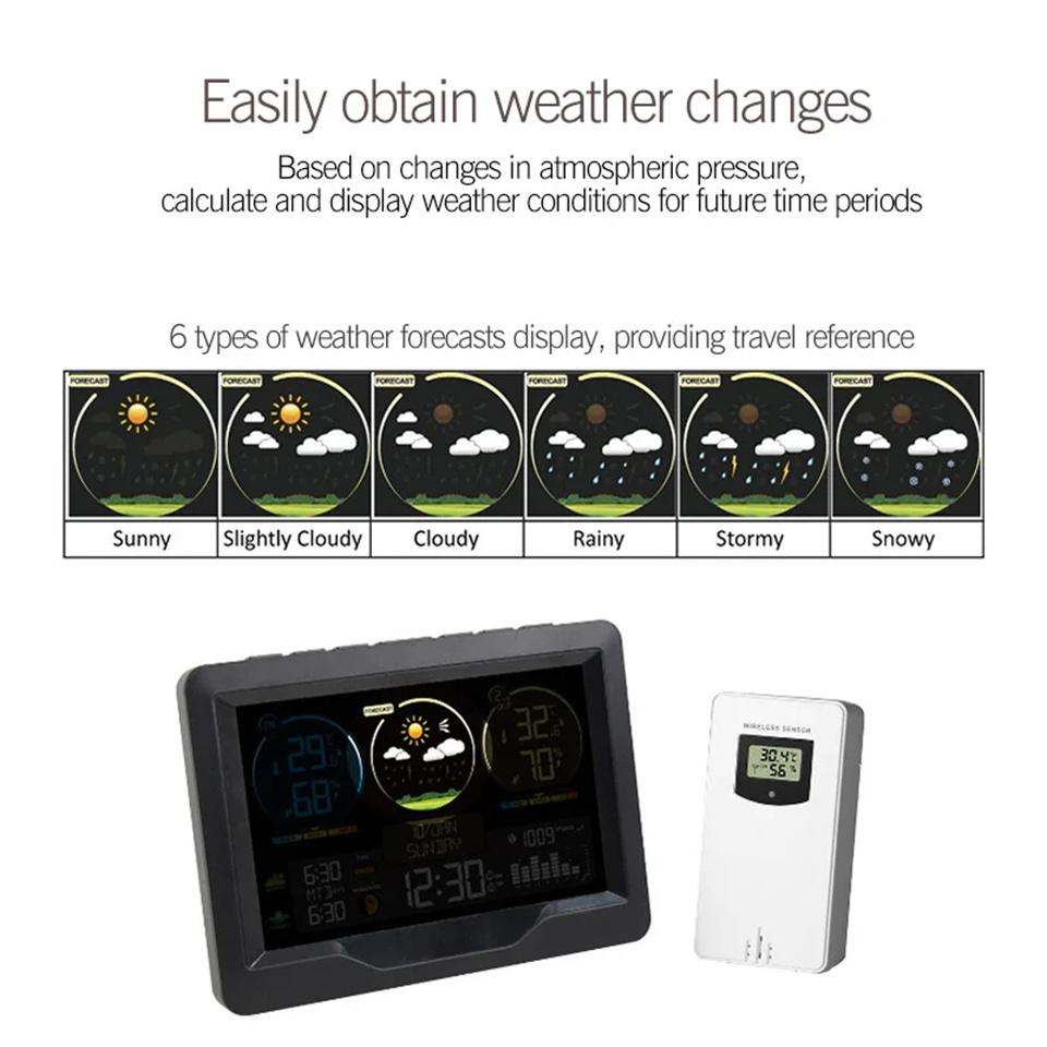 Weather Station Digital Alarm Clock with Color Screen Indoor and Outdoor Temperature Humidity Meter Multifunctional Desk Clocks