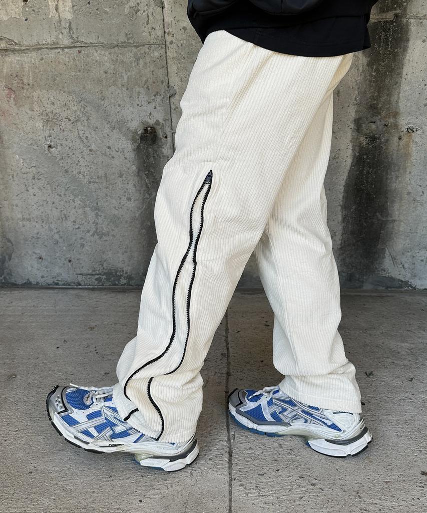 Keullako Corduroy Side Zipper Pants (Cream)