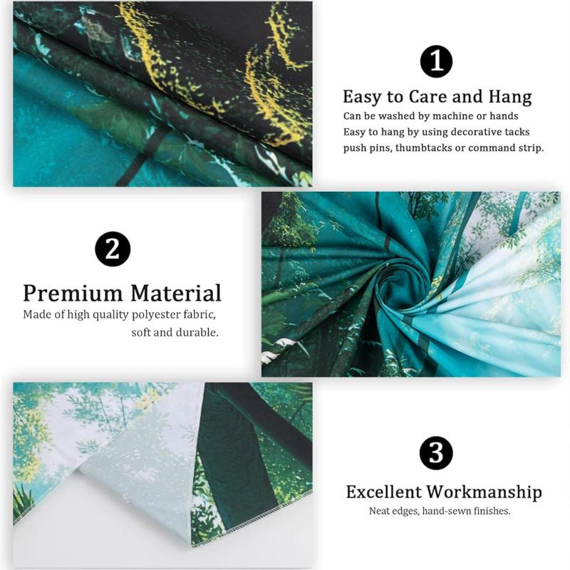 Forest Green Natural Pattern Tapestry Wall Decoration, Misty Forest Sunlight Mural Tapestry Bedroom Aesthetics