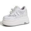Platform white shoes women's 2025 summer new hollow breathable mesh sandals fashionable versatile inner height increase women's shoes