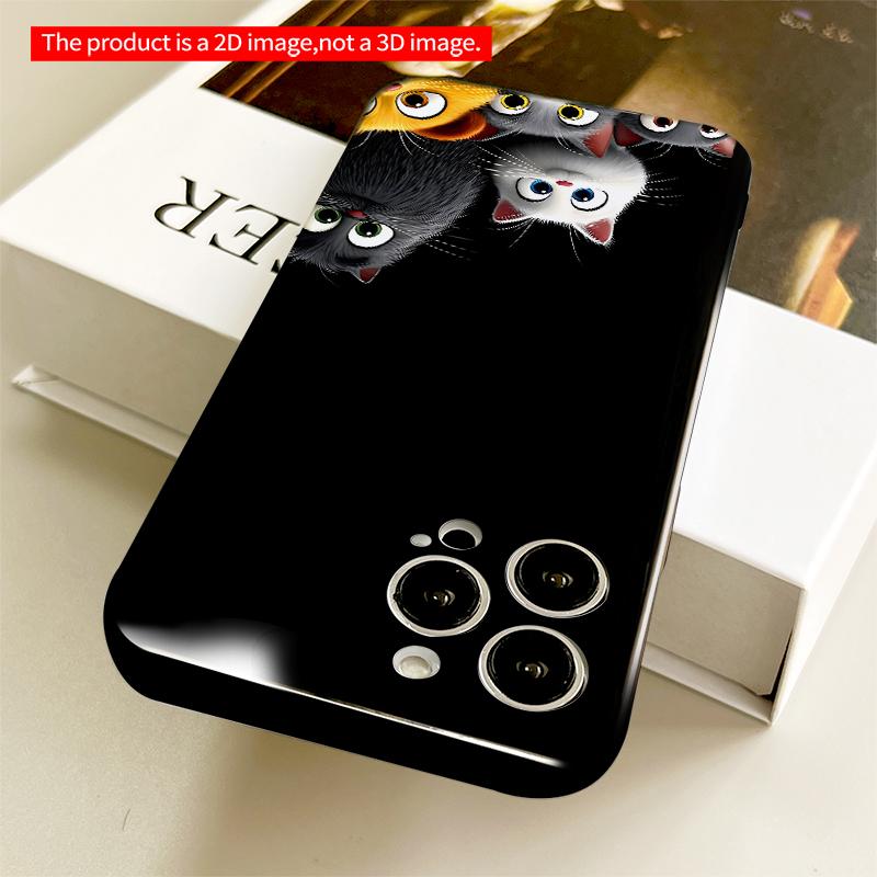 2DFlat Adorable Cartoon Cats Group On Black Background All Inclusive Film Hard iPhone Case, Compatible with iPhone 18 Pro Max 17 16 15 14 13 12 11