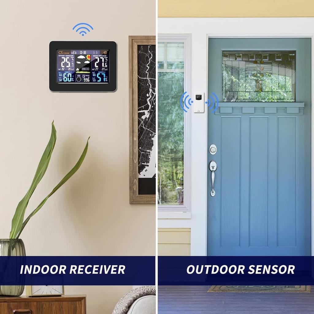 Wireless Digital Weather Station Forecast Clock with Outdoor Sensor Indoor Outdoor Thermometer Hygrometer Temperature Monitor