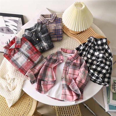 Kids' Plaid Shirt Boys & Girls Long Sleeve Checkered Button-Up Shirt Vintage Color Block Open Front Blouse Collared Casual Top