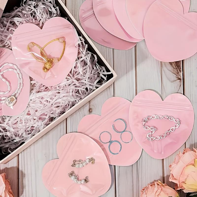 100Pcs Pink Heart-Shaped Pouches for Storing Necklaces, Earrings, And Bracelets Ideal for Weddings, Birthdays, And Valentine'S Day Presents.