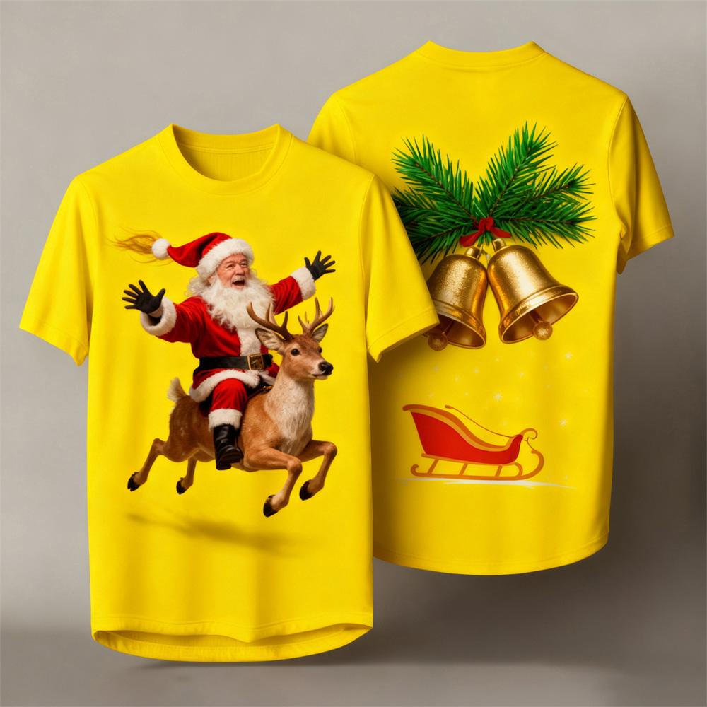 Christmas-Themed Men's Crew Neck Short-Sleeve T-Shirt 3D Santa Claus Striped Print Unisex Comfortable Breathable T-Shirt