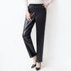 Women Middle Aged Autumn Winter Warm Thick High Waist Straight Casual Leather Pants