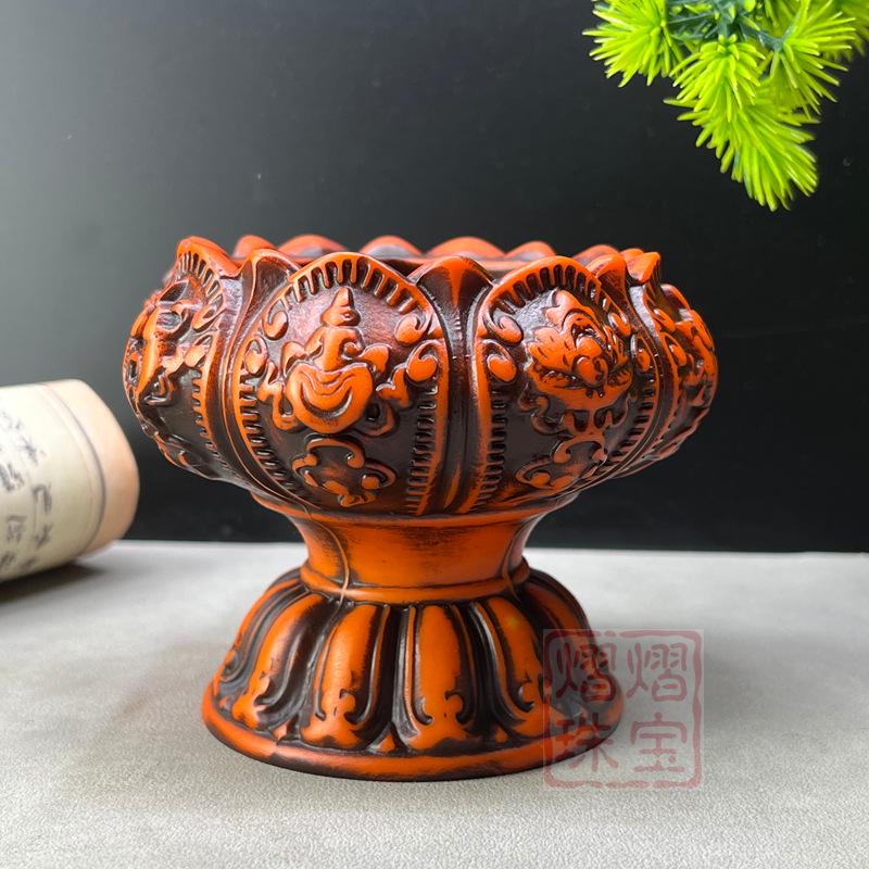 Подсвечник для гхи из палисандра с узором лотоса - Буддийский подсвечник, элемент декора Фэн-шуй