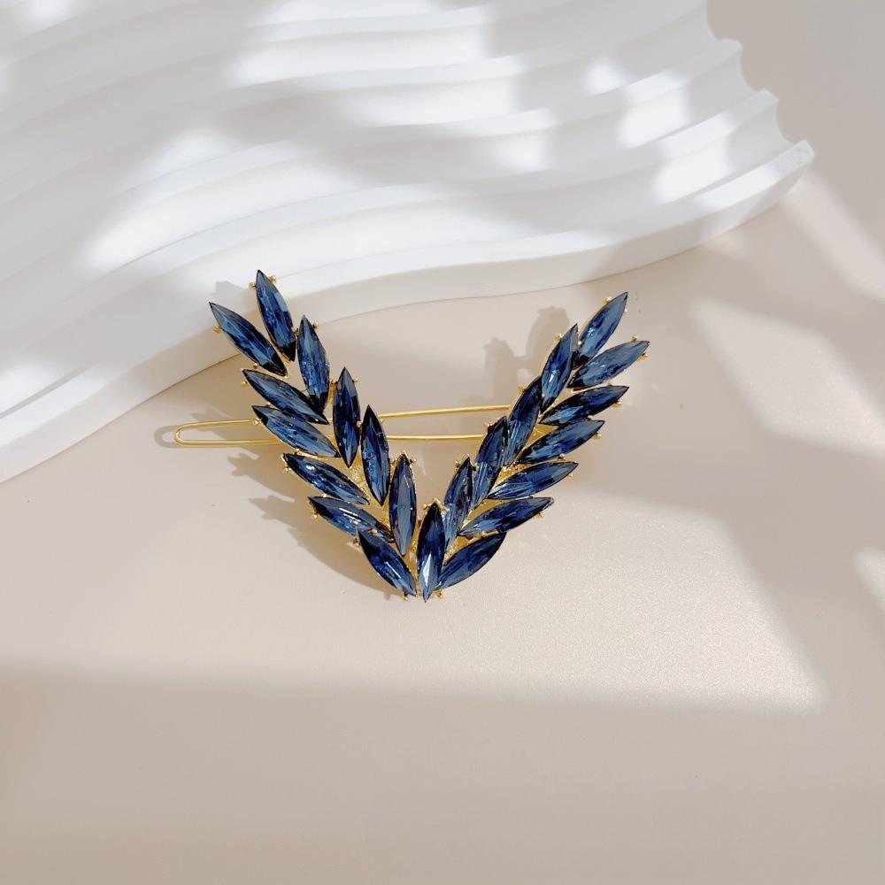 Lesní styl V-spona do vlasů s třpytivými diamanty a náhlavní páska s klipem ve tvaru pšeničného klasu, módní vlasový doplněk s rovnou sponou.