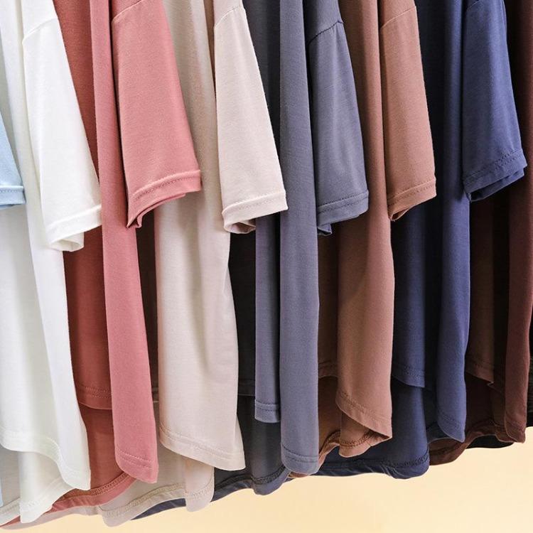 Women Casual Comfortable Summer Loose Fit Large Size Modal V Neck T Shirt Half Sleeve High Low Hem Top