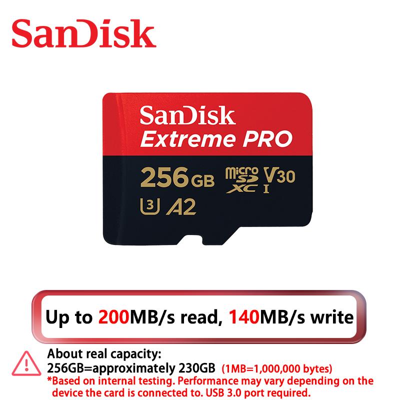 SanDisk Scheda Extreme Pro 256GB Scheda Micro SD Scheda di Memoria SDXC UHS-I 128GB 512GB 64GB 32GB U3 V30 Schede Flash TF Scheda di Memoria Adattatore per Fotocamera DJI