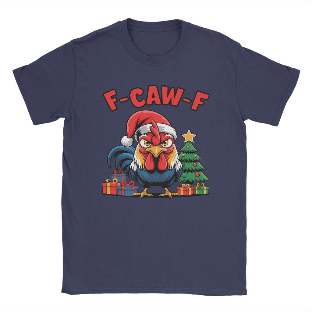 F-Caw-F Christmas Rooster F Cawf Chicken X-Mas Men's T Shirt Vintage Tee Shirt Short Sleeve Round Collar T-Shirt Cotton 6XL Tops