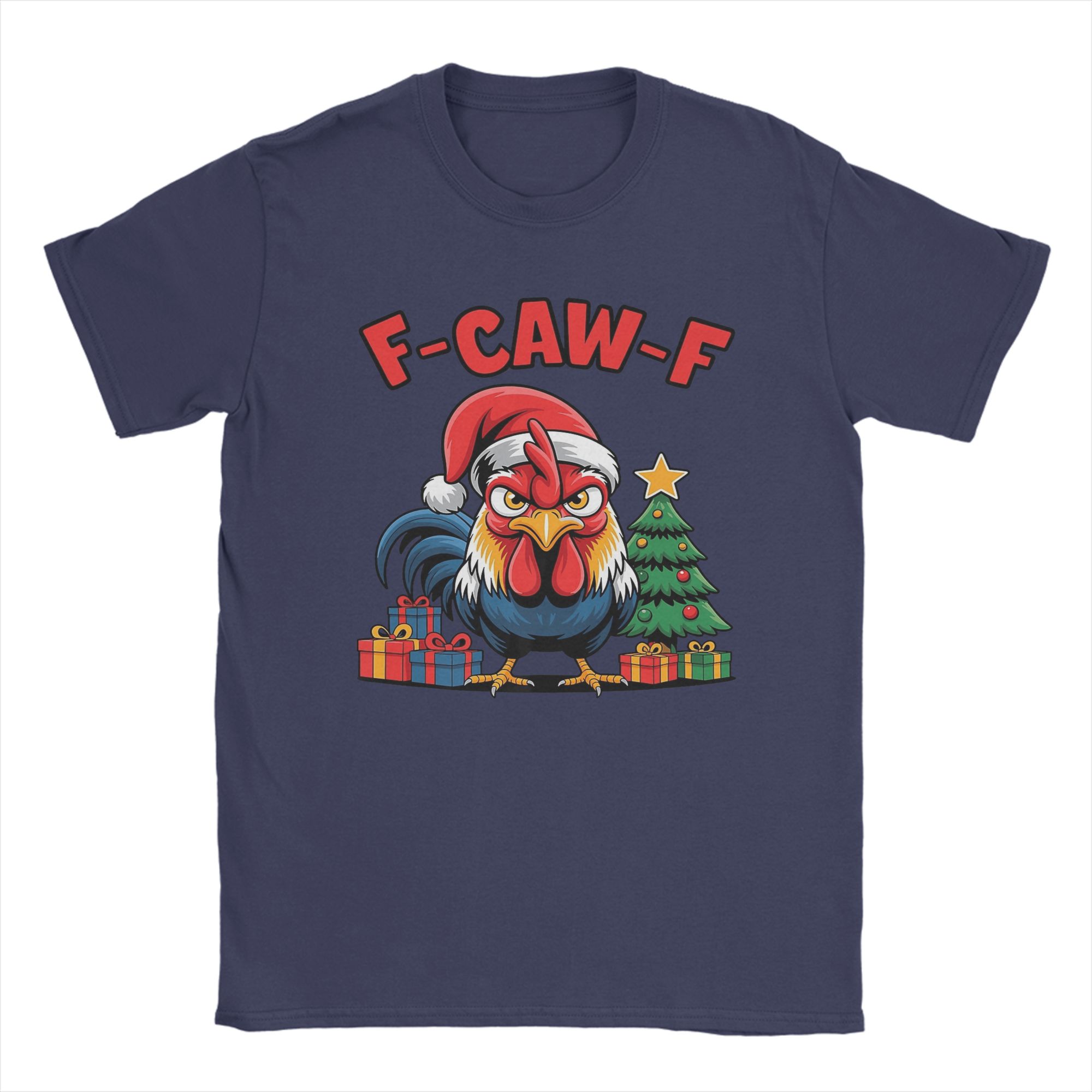 

F-Caw-F Christmas Rooster F Cawf Chicken X-Mas Men s T Shirt Vintage Tee Shirt Short Sleeve Round Collar T-Shirt Cotton 6XL Tops 4XL