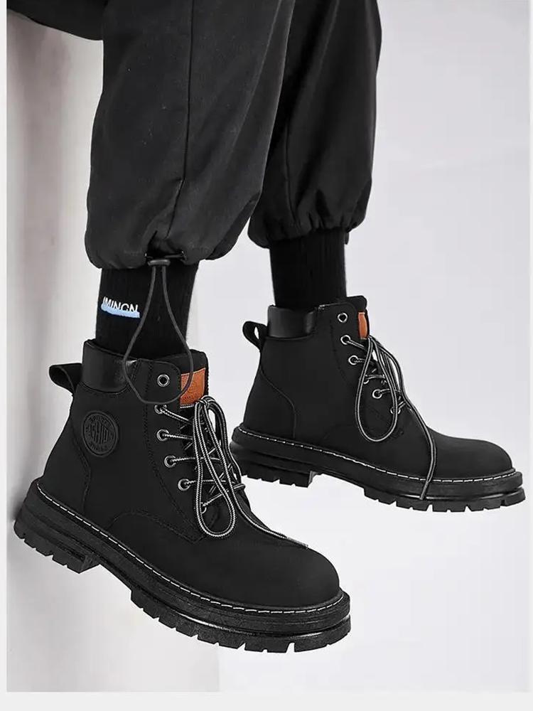 Casual Boots Leather Lace-up Big Head Tooling Boots Work Shoes Autumn Winter Thick Bottom High Top Non Slip Warm