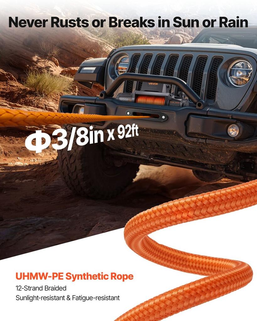 Electric Winch, 5400 kg Load Capacity, 12V DC Truck Winch with 9.5 mm x 28 m Synthetic Rope, Wireless & Wired Remote Control, IP67 Waterproof for