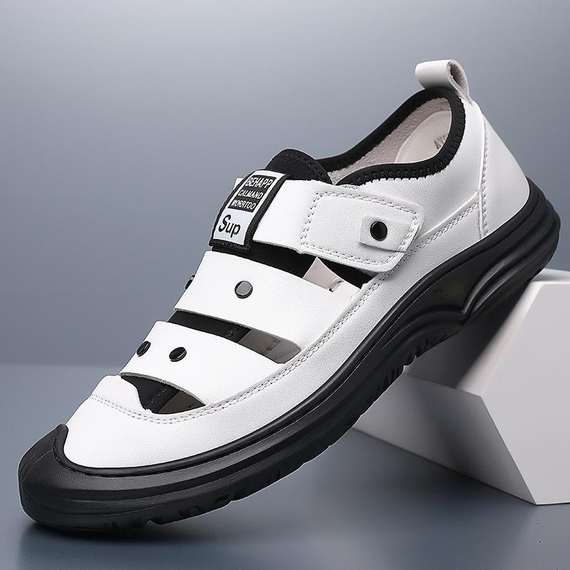 

Мужские сандалии с закрытым носком, летние, полые, дышащие, повседневные, уличные, пляжные, с отверстиями, из мягкой кожи, на мягкой подошве 44