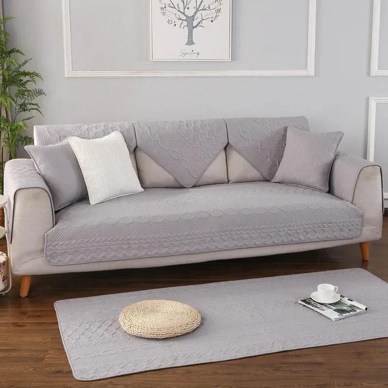 

Сезонный Хлопковый Промытый Коврик для Дивана Простой Однотонный Мягкий Домашний Чехол для Дивана Тканевый Пылезащитный Нескользящий Дышащий Полотенце для Дивана 70x70cm 1pcs