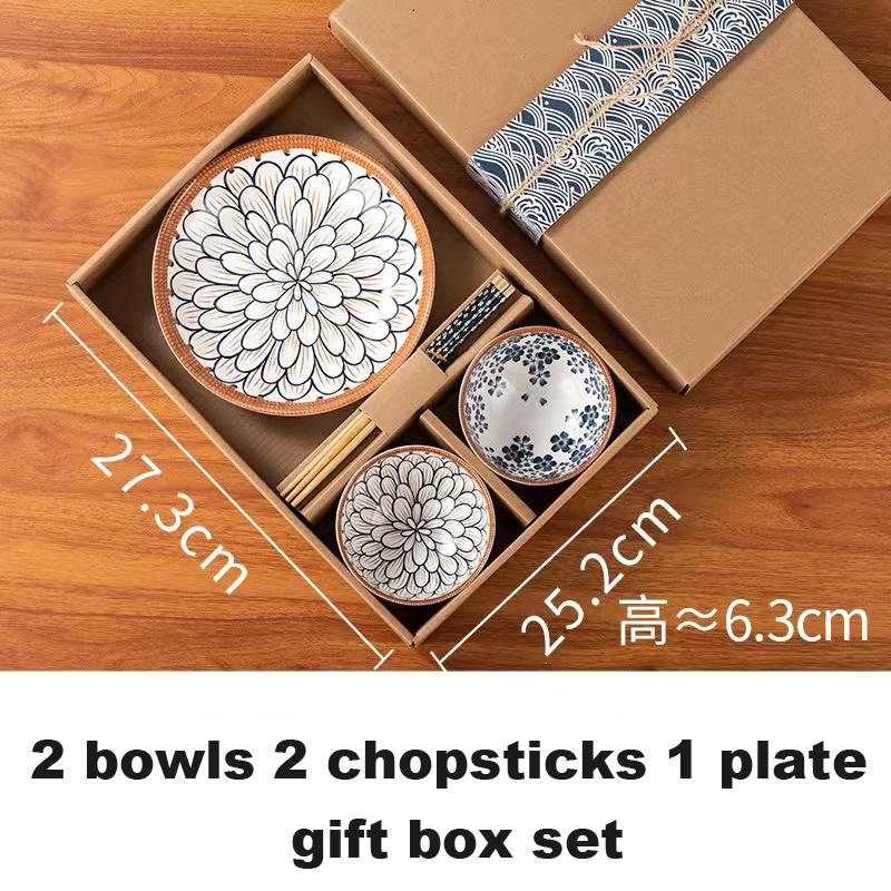 Ceramic Bowl Japanese Style Set Kitchen Noodle Bowl Hand-painted Tableware Set Microwave Safe Gift Box Dishes