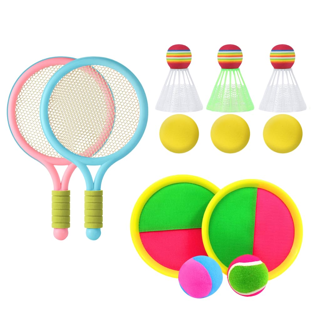 ideastore Outdoor indoor mini set with feathers play, park, play, tennis, badminton, racket, children,