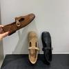 Design Mary Jane shoes shallow mouth single shoes niche square head women autumn retro flat bottom small leather shoes women French engraving no