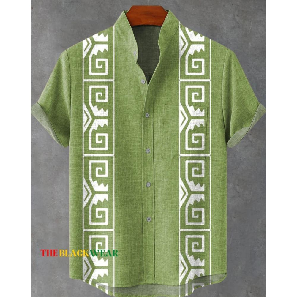 New Retro African Style Men's Retro Ethnic Tribal Short Sleeve Shirt Tops Fashion Casual Vacation Street Trend Men's Shirt Hawai