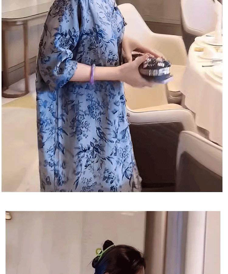 Plus Size Blue & White Porcelain Qipao Dress: Retro Chinese Style, Slimming Fit for Chubby Girls
