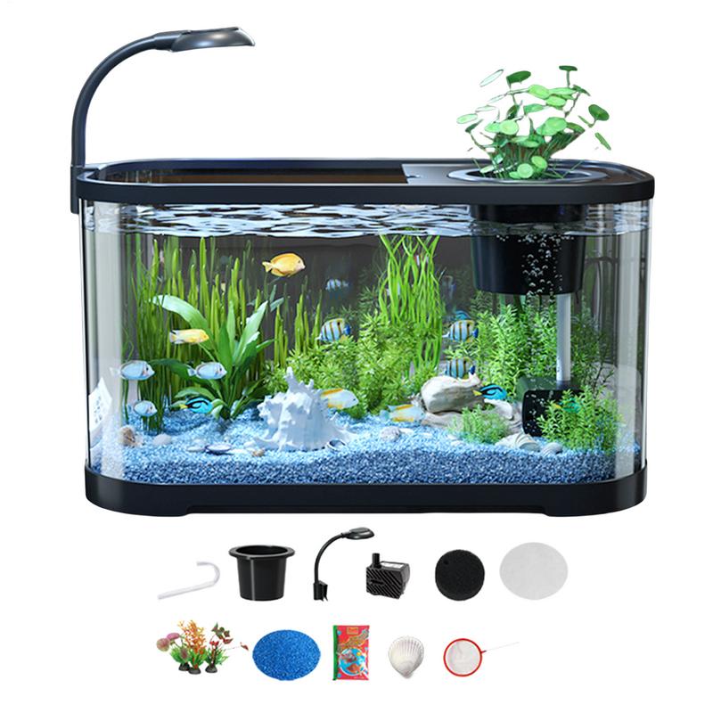 Aquarium Kit Small Gold Fish Tank Starter Kit Desktop Beginner Aquarium Household Fish Bowl for Betta Tortoise Frog Home Decor