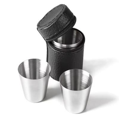 4Pcs Set Outdoor Practical Travel Stainless Steel Cups Shots For Whisky Wine With Leather Cover Bag Portable Drinkware Mini Set