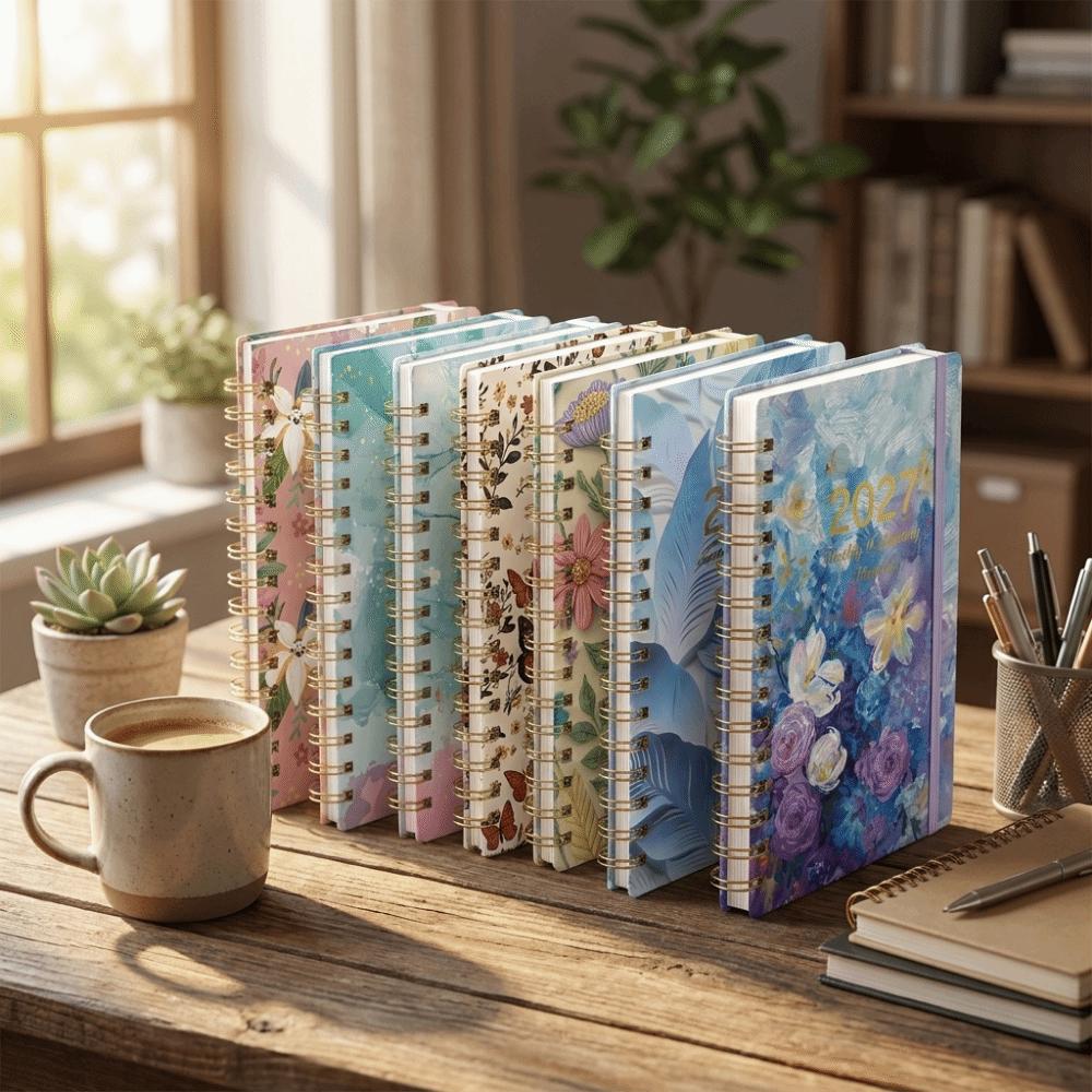 Spiral Bound Floral Spiral Notebook Floral Pattern Schedule Book for Work Office School Supplies