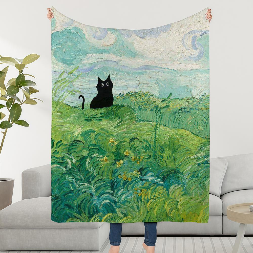 

Black Art Blanket Throw Green Super Plants Cosy Plush Cat Living Room Sofa Couch Childish Birthday Abstract Gifts 30x40in