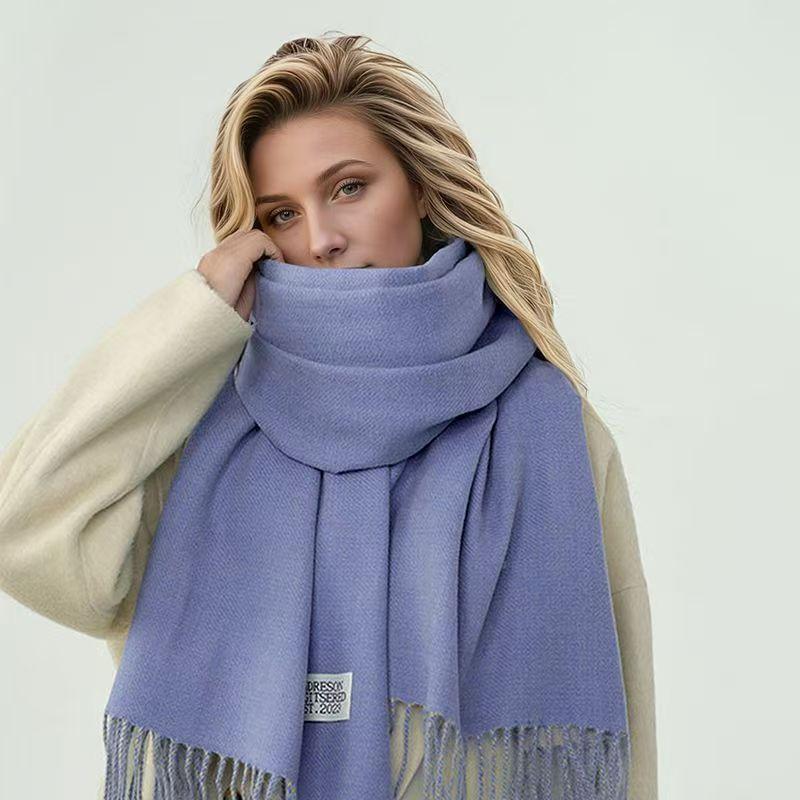 Winter Cashmere Women Scarf Female Luxury Scarves Lady Tassel Bandana Women Solid Shawl Wraps Foulard Tippet Pashmina