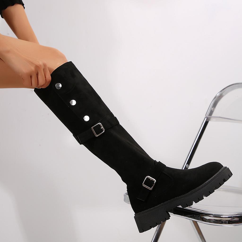 2024 Vintage Winter Women Trend Outdoor Comfortable Shoes Slip on Modern Elegant Thick Heel Long Boots Shoes for Women