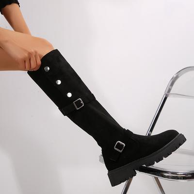 2024 Vintage Vinter Dame Trend Utendørs Komfortable Sko Slip-on Moderne Elegante Tykk Hæl Lange Støvler Sko for Damer