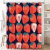 Strawberry Pattern Shower Curtain Navy Blue Red Floral Design for Bathroom Decor Quick Dry Fabric with Hook Rings (Size: 72x84in
