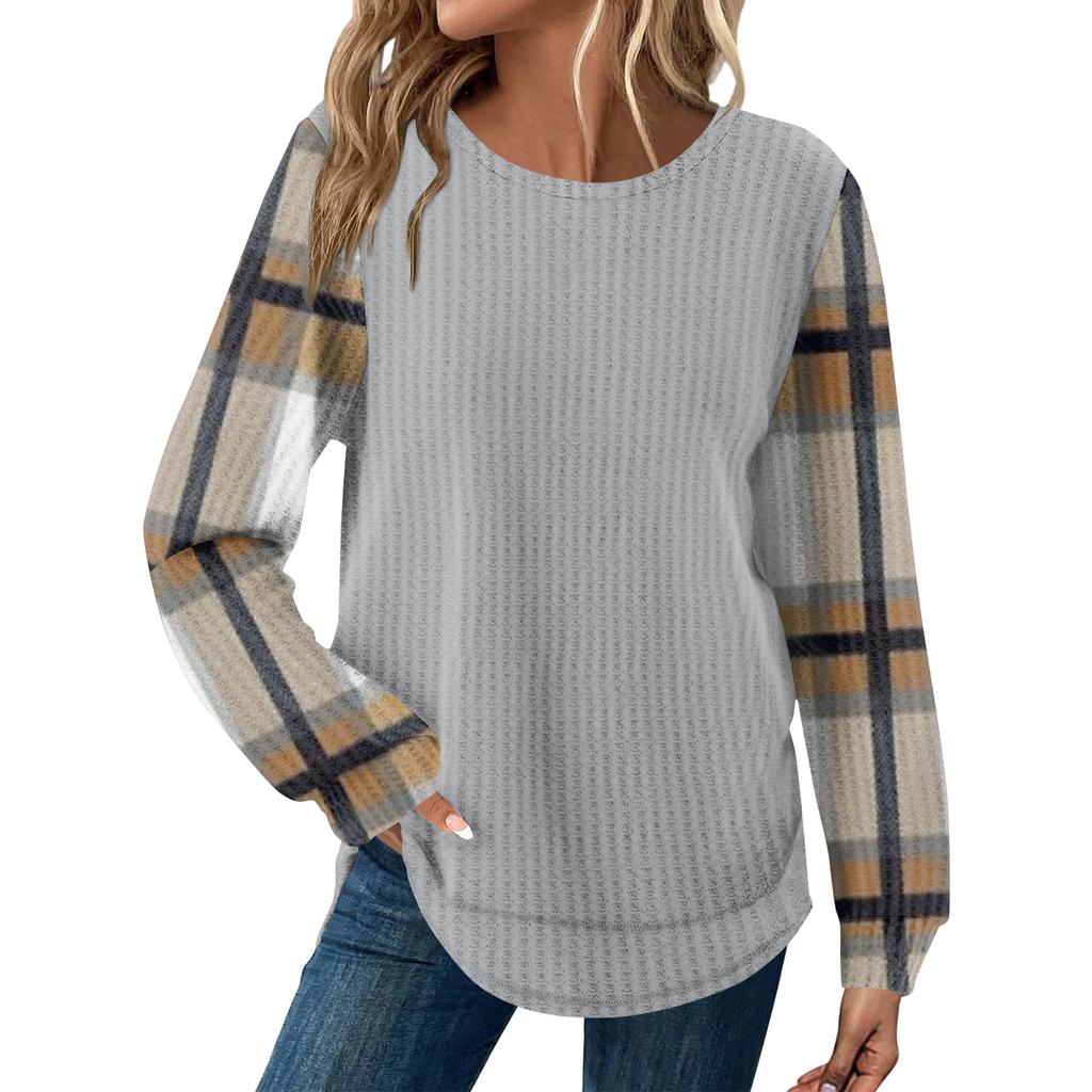 Women's Plaid Print Round Neck Long Sleeve Casual Loose Top