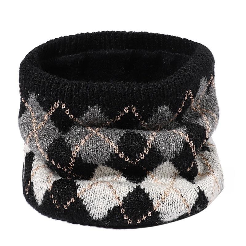 New Winter Fashion Jacquard Knitted Neck Cover Men's and Women's Velvet Double-layer Warm Cover Head Cold-proof Wool Scarf