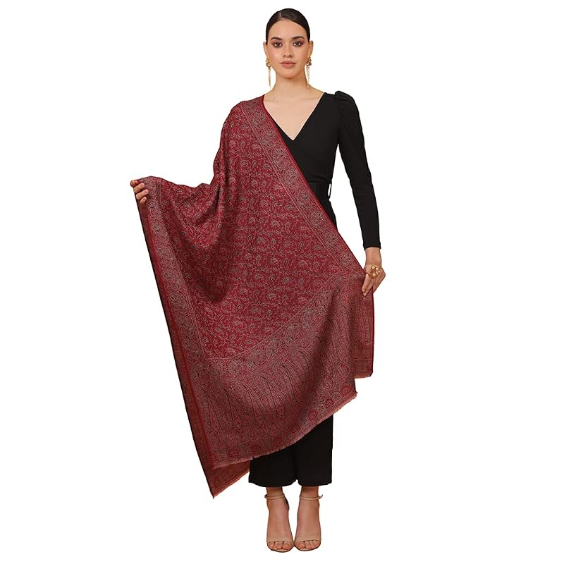 Pashtush Womens Fine Wool Stole, Ethnic Palla Design