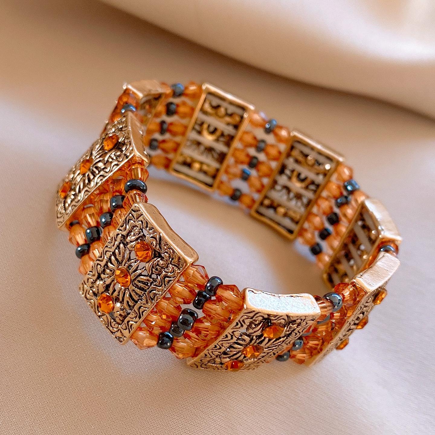 Европейский и американский квадратный плетеный браслет, инкрустированный бриллиантами и бусинами, персонализированное чувство дизайна, браслет, ювелирные изделия