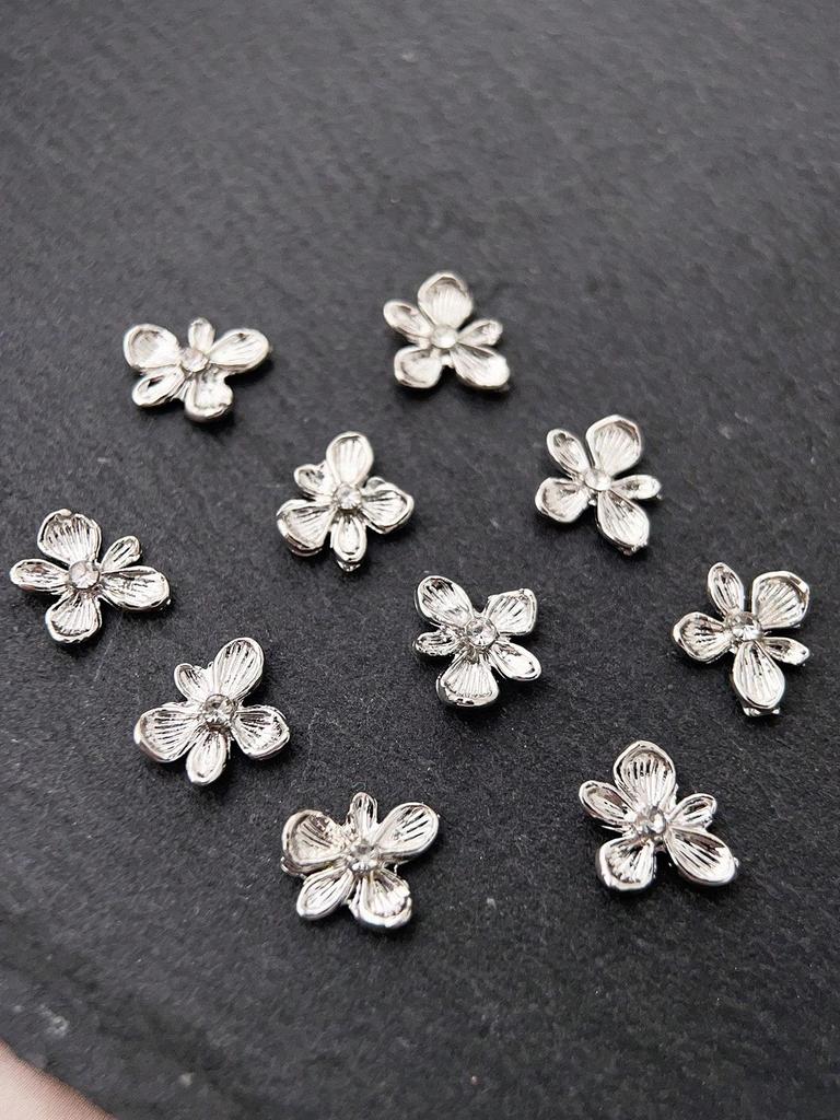 10pcs Flowers Nail Drills Rhinestones & Alloy Five-petal Flower Nail Art Decorations DIY Nail Charms Nail Gems Nail Supplies