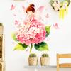 Blomsterfe Vægklistermærke, Store Lyserøde Hortensia Sommerfugl Vægdekorationer, Afskal Og Klæb Vægmaling Kunst til Piger Værelse Soveværelse Børneværelse Legeværelse