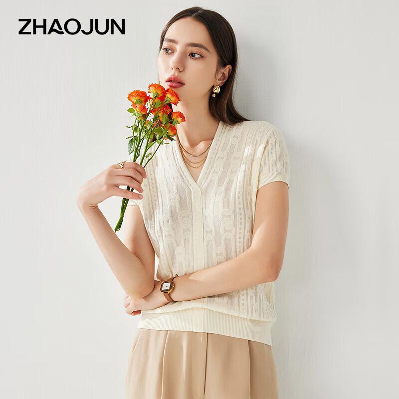 Zhaojun Women s Spring/Summer Mulberry Silk V-Neck Knit T-Shirt 2XL