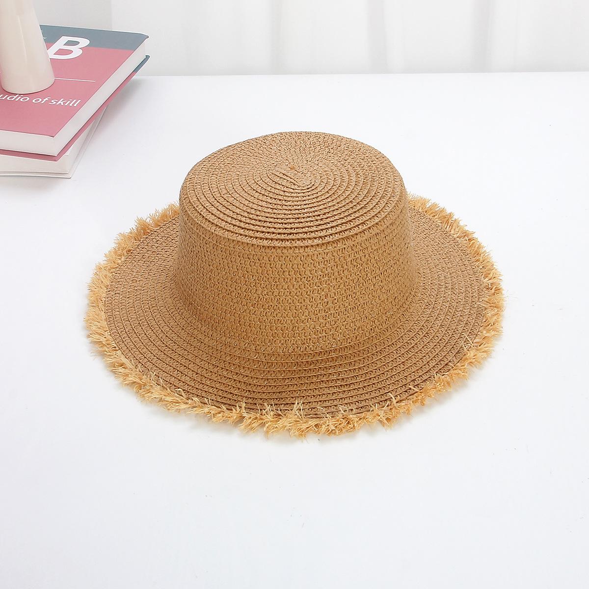 

Плетеная шляпа-федора с плоской тульей для защиты от летнего солнца и затенения, соломенная шляпа с широкими полями для женщин, легкая шляпная болванка M（56-58cm） хаки